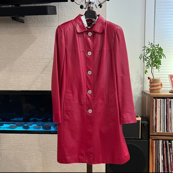 Worth New York Red Leather 3/4-length Overcoat, Size M - Picture 1 of 6
